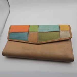 👜 Fossil Genuine Leather Patchwork Wallet | Multicolor Flap | Snap Closure